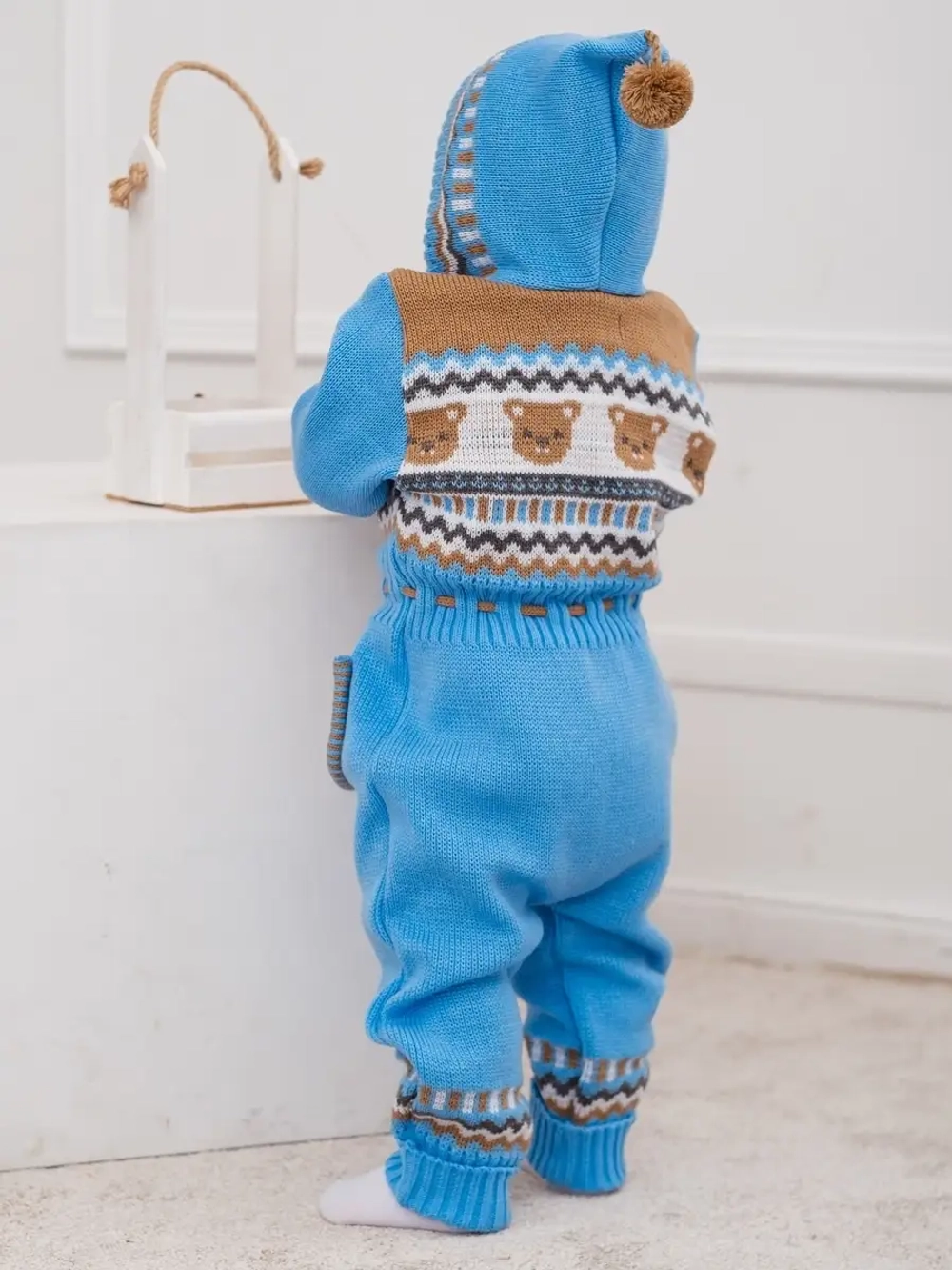 Вязаный комбинезон для новорожденных и малышей на молнии