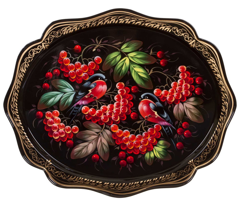 Жостовский поднос декоративный, размер 38х30 см (A15), металлический