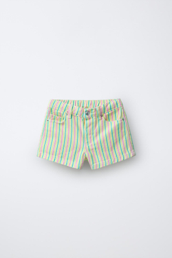 ZARA ШОРТЫ MOM FIT В ПОЛОСКУ ИЗ САРЖИ, ЖЕЛТЫЙ