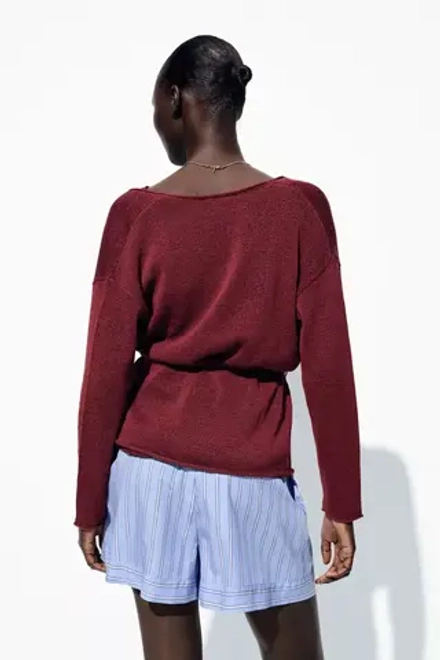 ZARA КАРДИГАН ИЗ СМЕСОВОГО ЛЬНА, ГРАНАТОВЫЙ