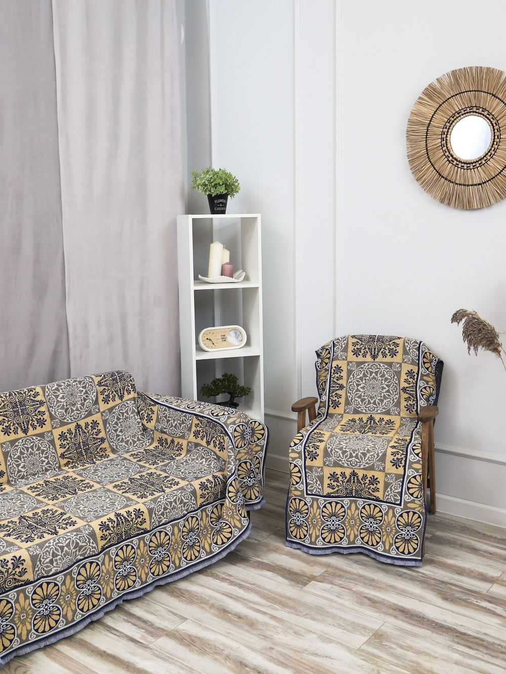 Накидки на диван и кресла комплект, комплект покрывало 200х210 и 2 дивандека для кресла 65х198