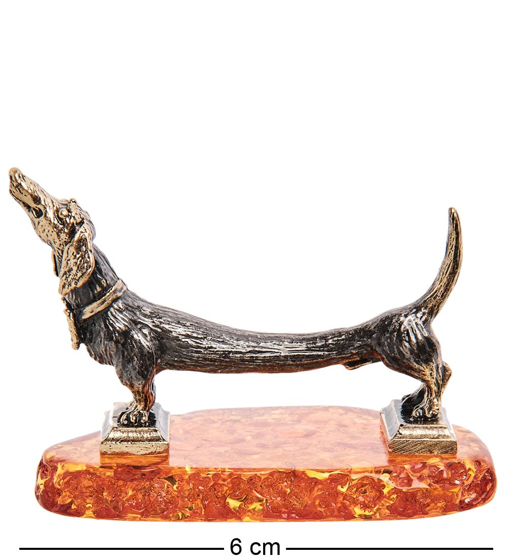 Народные промыслы AM- 572 Фигурка «Такса Электричка» (латунь, янтарь)