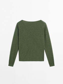 Massimo Dutti Свитер из 100% льна с вырезом лодочкой, цвет мха