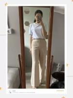 Брюки палаццо женские классические бежевые широкие резинка