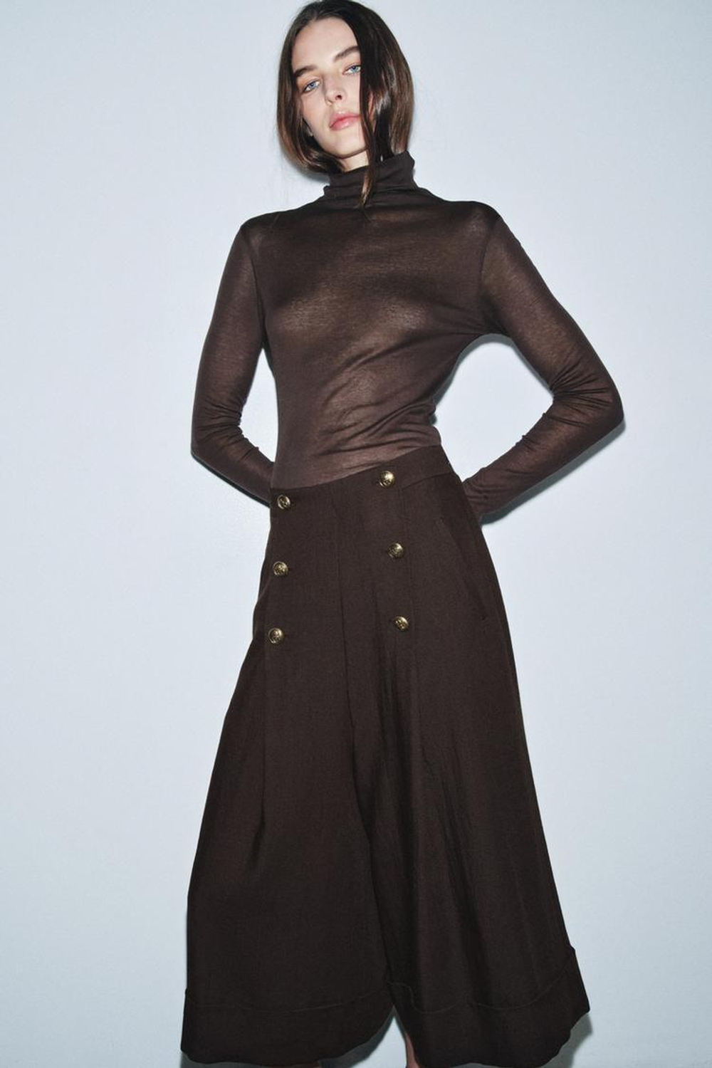 ZARA ФУТБОЛКА ИЗ ХЛОПКА SUPIMA®, КОРИЧНЕВЫЙ