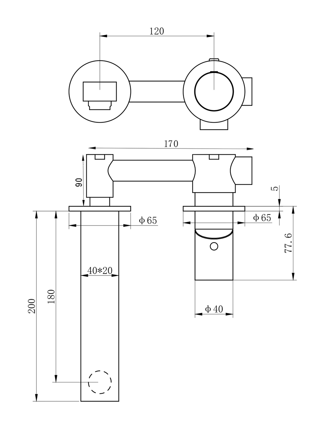 Смеситель для раковины встраиваемый WONZON & WOGHAND, Темный графит (WW-105-BGG)