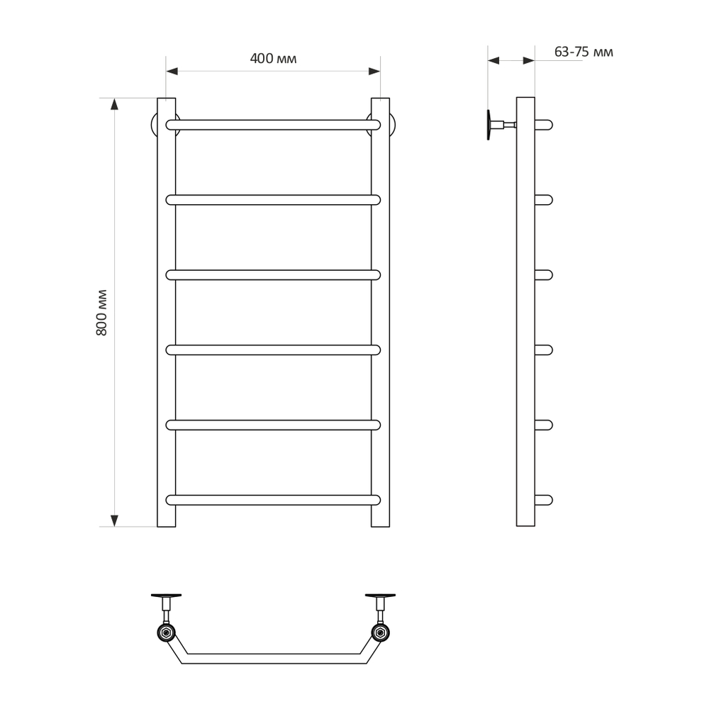 Полотенцесушитель MIXLINE MIRA  80х40 (1/2'' ВР, 6 перекладин) водяной