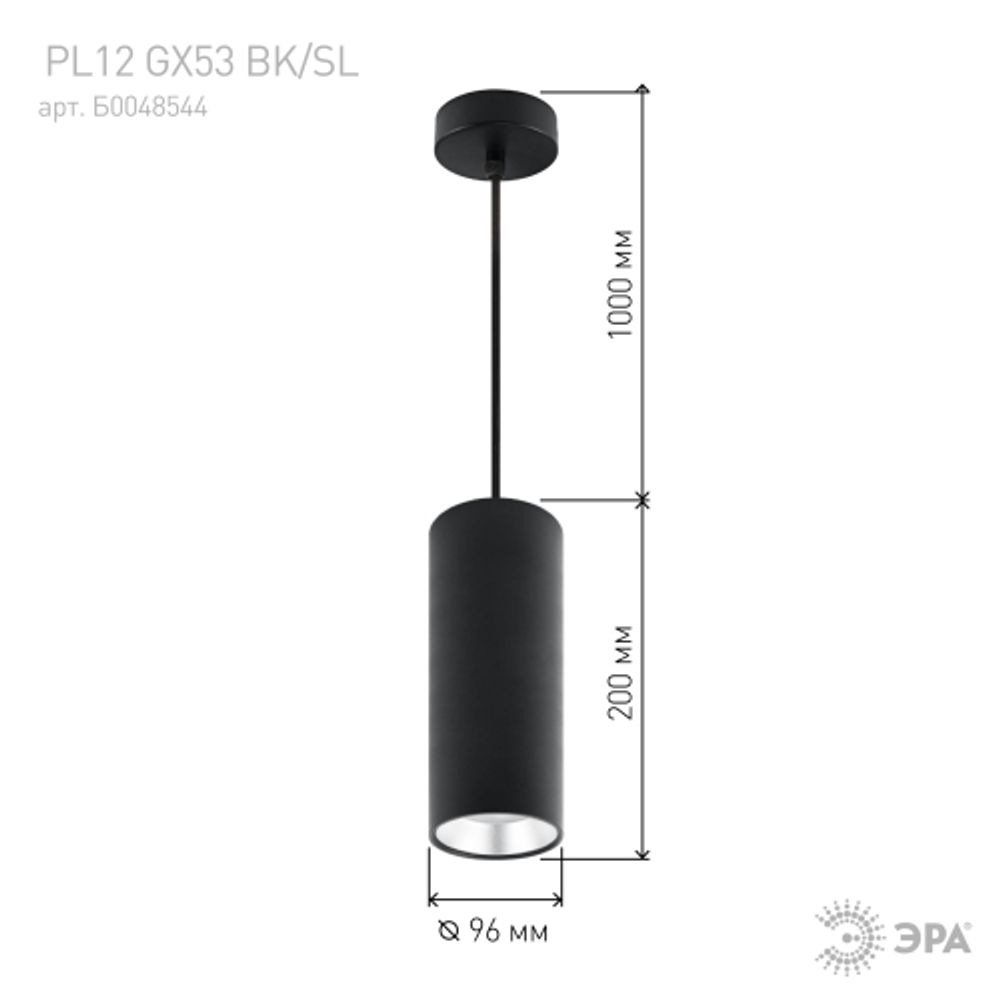 Светильник подвесной ЭРА PL12 GX53 BK/SL под лампу GX53 черный/серебро