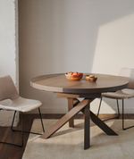 Vashti Круглый раздвижной стол из керамики и стали с коричневой отделкой Ø 120(160) см