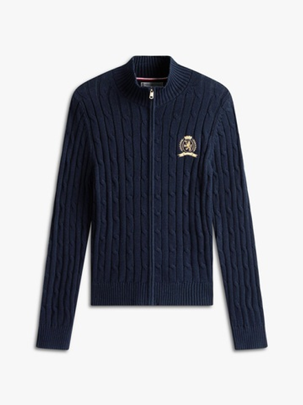 Кардиган Tommy Hilfiger Crest Logo Cable Knit Zip Cardigan Navy