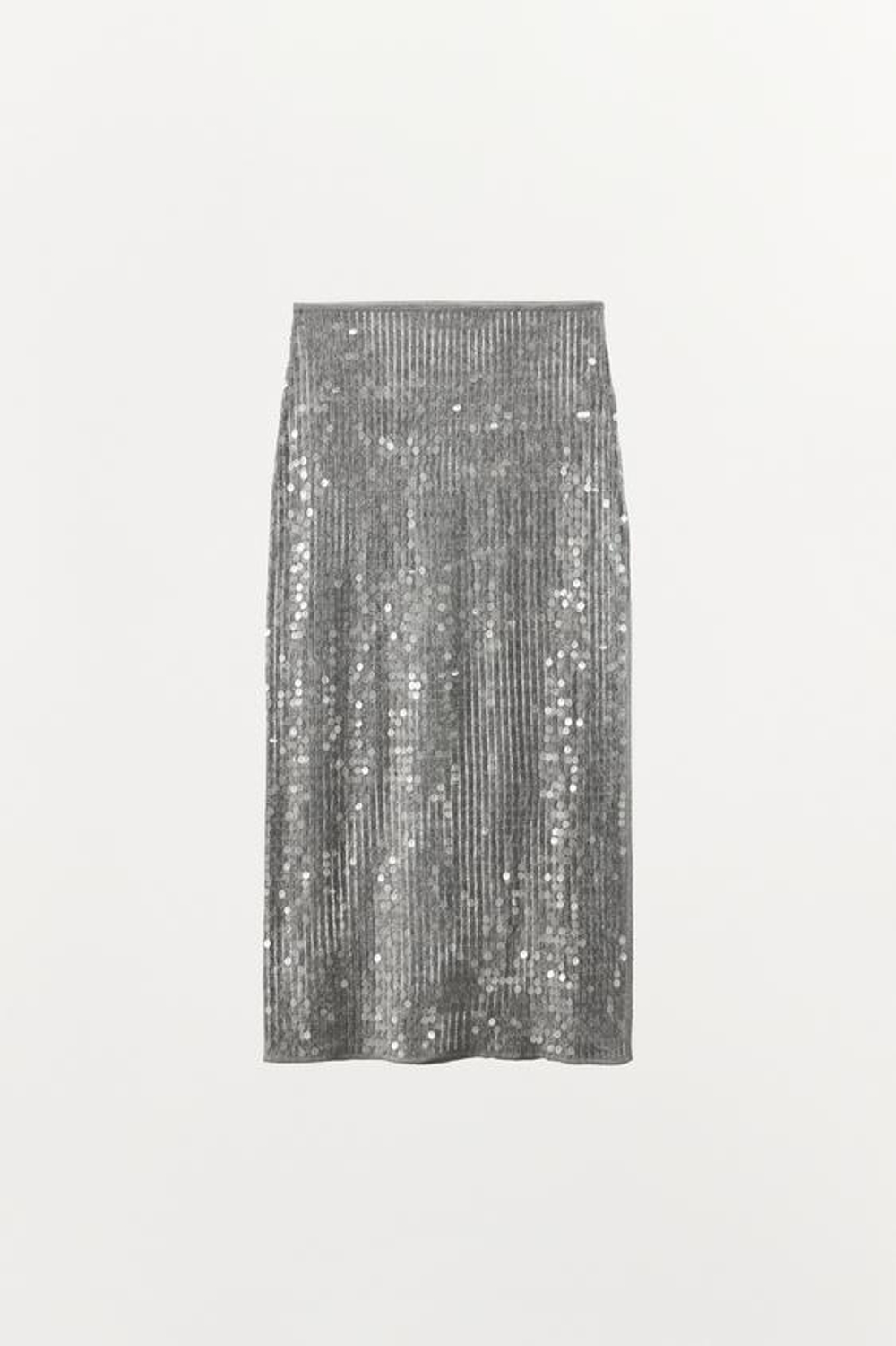 ZARA ЮБКА МИДИ С ПАЙЕТКАМИ И РАЗРЕЗОМ, СЕРЫЙ МЕЛАНЖ
