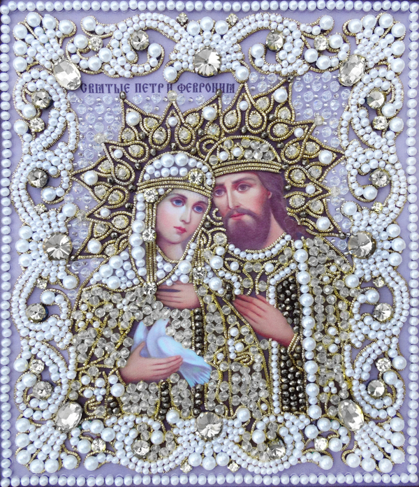 ЖС-13-ЗБ Набор для вышивания хрустальными камнями Святые Петр и Феврония (белый)