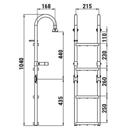 Трап складной с горизонтальным креплением, 4 ступени ироко (ширина 215мм.)