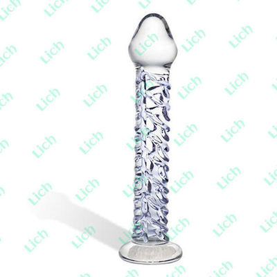 Стеклянный фаллоимитатор с рельефным стволом, 18 см