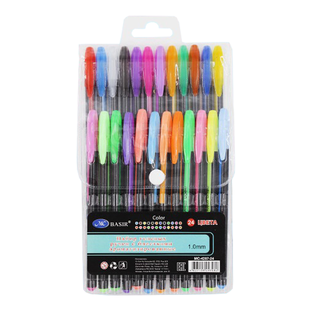 Ручка гелевая, Basir, цветные чернила, серия "Неон - пастель", ароматизированные, с блёстками, 24 шт