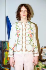 Рубашка Soeurs Украшенная Яркой Вышивкой / Big Pink Flowers Long Sleeve белая