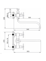 Смеситель ванна MELODIA Cross длинный излив керамика переключ.душа картридж 25мм с акс. MDV32541