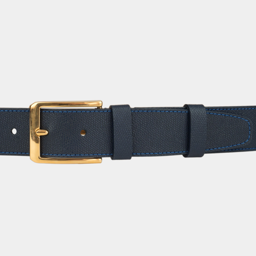 Ремень мужской 40 мм из кожи сафьяно, синего цвета