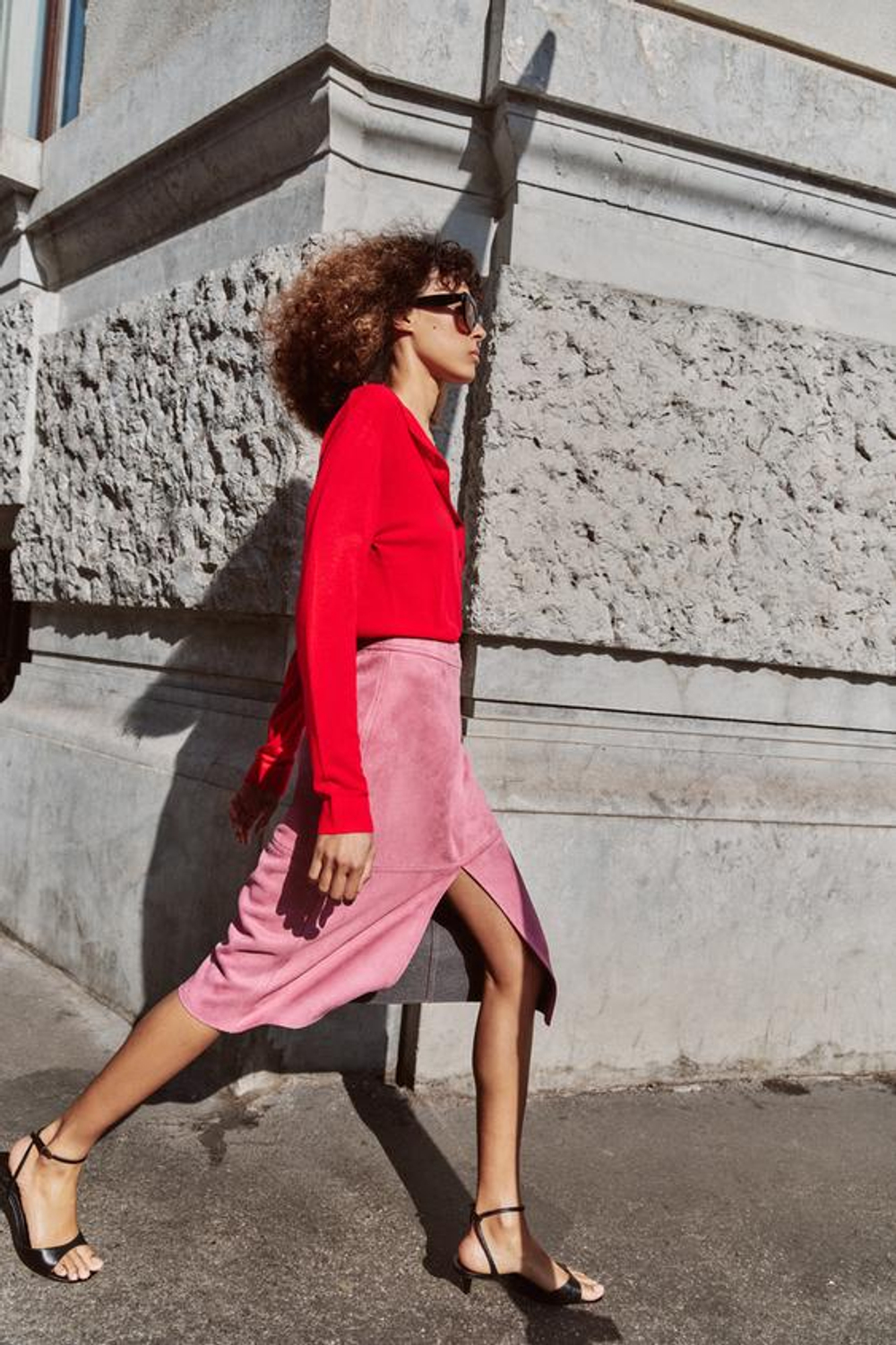 ZARA ЮБКА МИДИ ИЗ ИСКУССТВЕННОЙ ЗАМШИ, СИРЕНЕВЫЙ