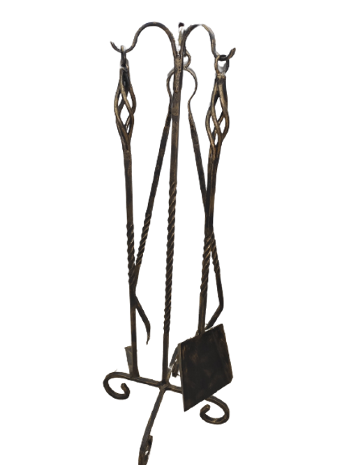 Набор для камина и мангала, кочерга, совок, 3 предмета + подставка, ажурный