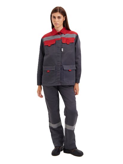 Костюм женский "Нова" (куртка+брюки) цв. т.сер/красн