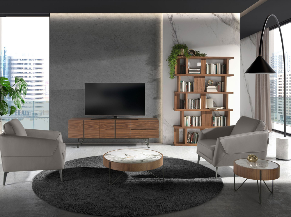 Круглый приставной столик 2139/MH2303B из ореха и мраморной керамики