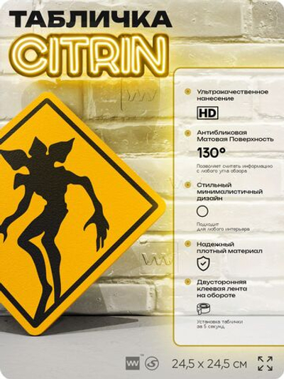 Табличка декоративная "Демогоргон" из сериала Очень Странные Дела, на дверь и стену, прикольная штука в подарок фанату, декоративный знак ЦИТРИН, 24,5х24,5 см, пластиковая, Айдентика Технолоджи