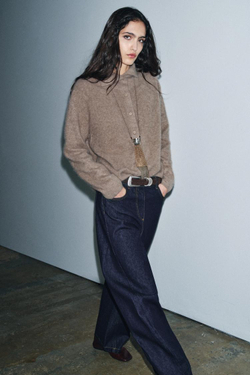 ZARА КАРДИГАН ИЗ 100% ШЕРСТИ С ВОРОТНИКОМ-СТОЙКОЙ, СЕРОВАТО-КОРИЧНЕВЫЙ