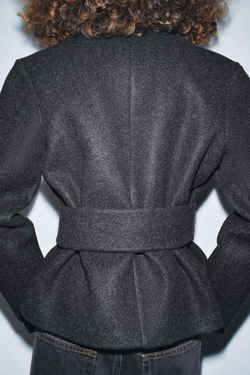 ZARA МЯГКАЯ КУРТКА С ПОЯСОМ, СЕРЫЙ МЕЛАНЖ