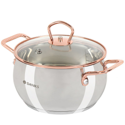 Кастрюля нерж, 2.5 л, крышка стекло, Daniks, Карлин, GS-01332G-18, индукц