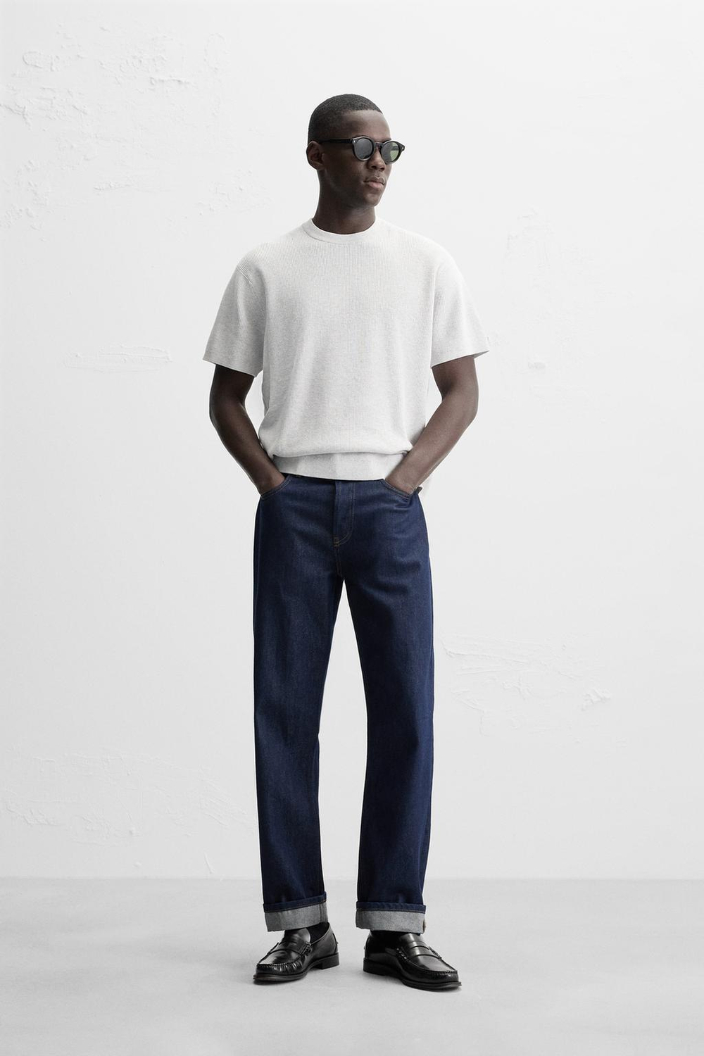 ZARA ФУТБОЛКА ПЛАТОЧНОЙ ВЯЗКИ, СЕРЫЙ С МЕЛАНЖЕВЫМ ЭФФЕКТОМ