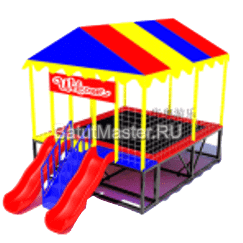 Батутная арена "Радость" с крышей и двумя горками 4x3x3 м