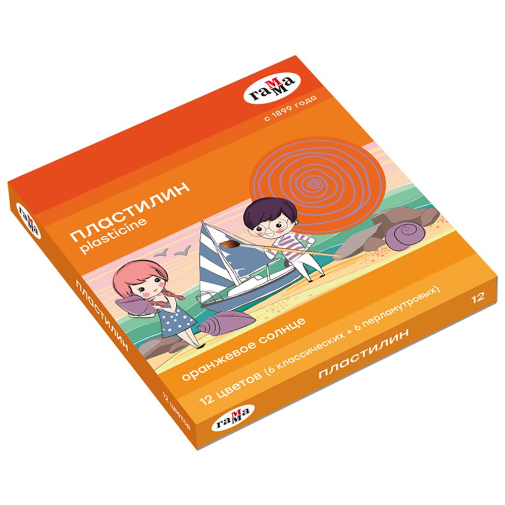 Пластилин 12 цветов Гамма Оранжевое солнце, 156гр, (6 классич., 6 перл.) карт. короб