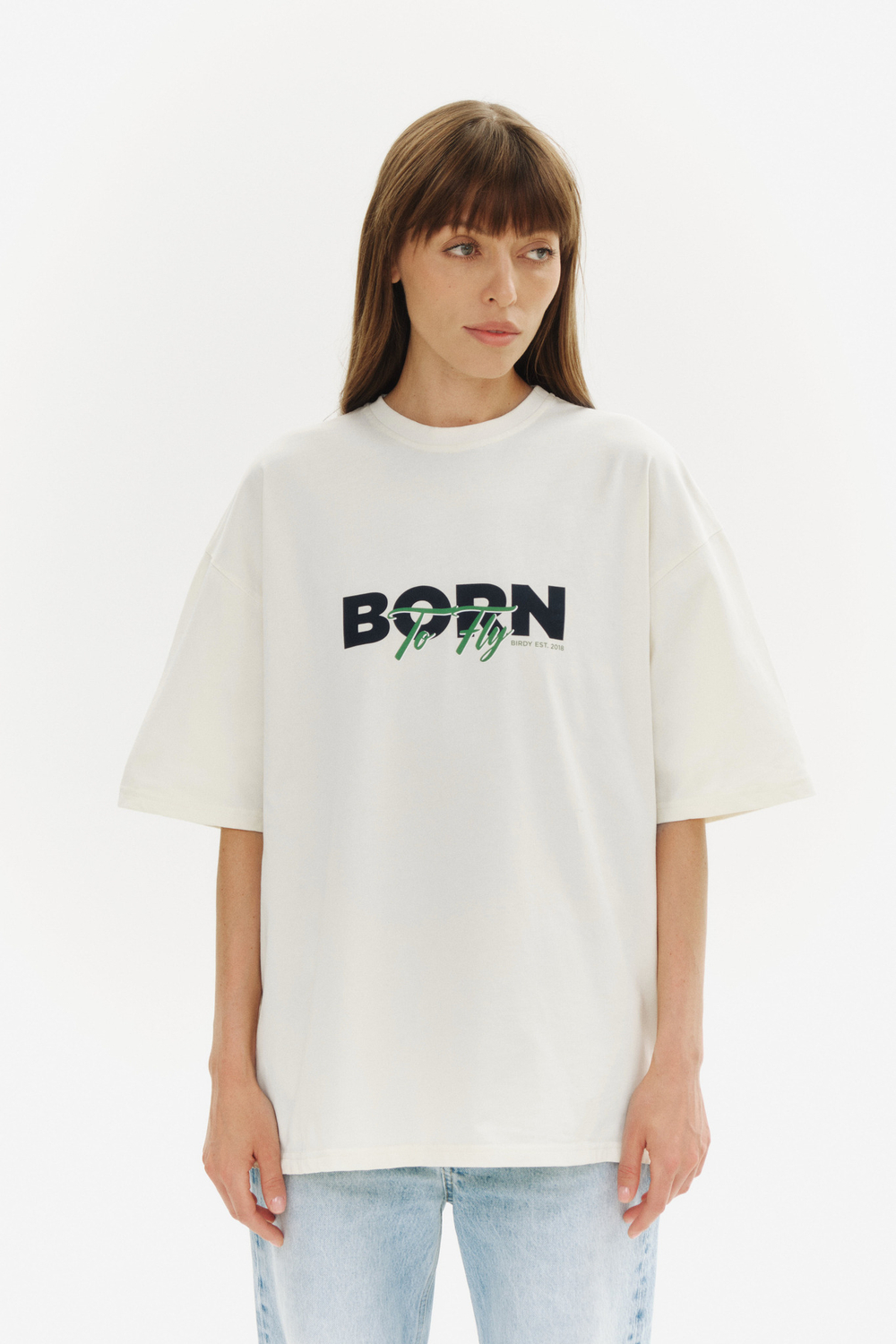 Футболка BORN TO FLY | Cливочно-cиний