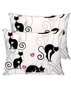 Постельное белье Сказка "Кошки на белом" евро наволочки 50х70 2шт Простынь 210х215 Пододеяльник 200х215 см