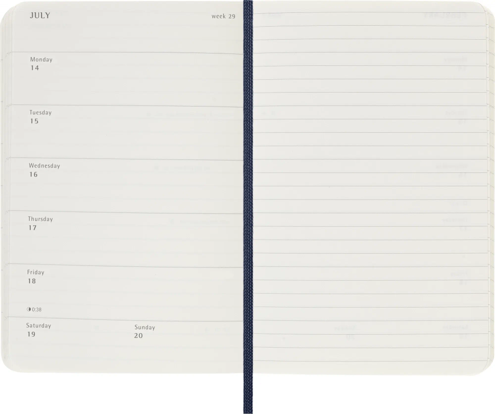 Еженедельник Moleskine (DSB2012WN2) Classic Soft WKNT Pocket 90x140мм 144стр. мягкая обложка синий сапфир