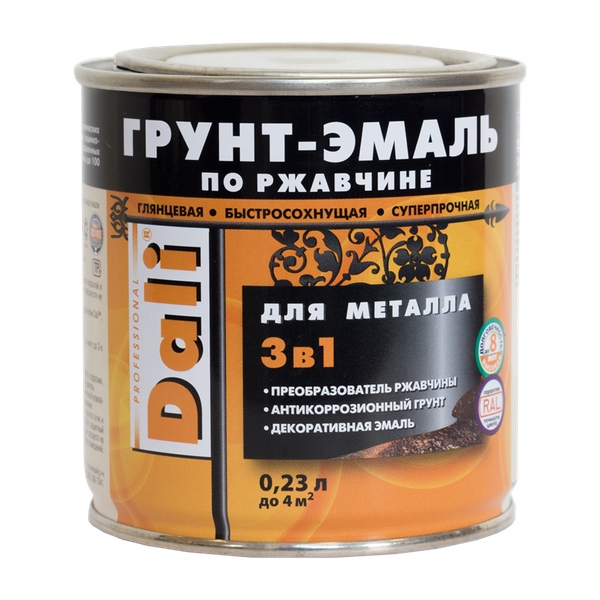 Грунт-эмаль по ржавчине 3в1 гладкая DALI