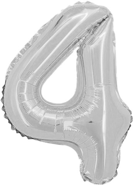 Шар с клапаном (16"/41 см) Мини-цифра, 4, Серебро