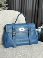 Женская сумка-портфель из натуральной кожи голубого цвета