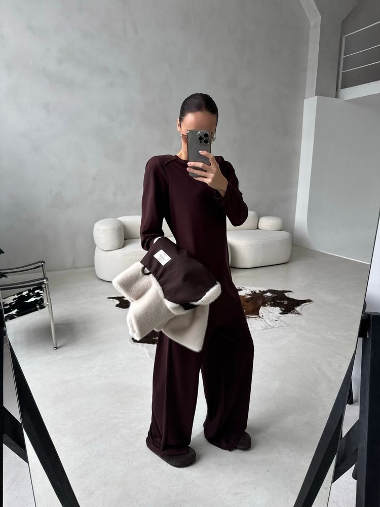 Брюки палаццо джерси (шоколад)