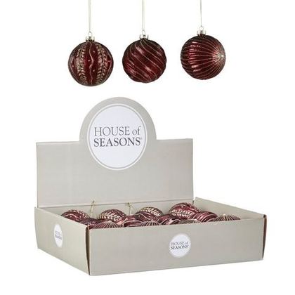 Набор елочных игрушек 12шт 8см House of Seasons Шар пурпурный 3 вида 84002
