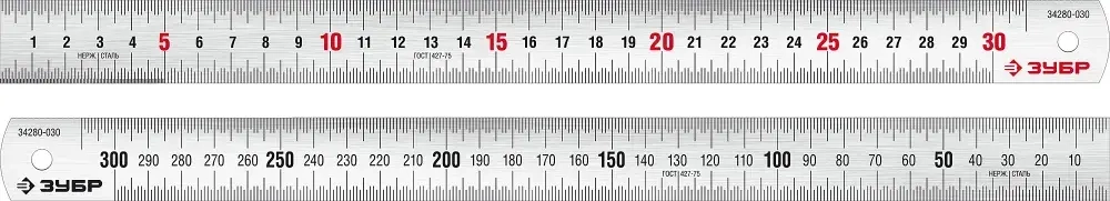 ЗУБР / 30см, усиленная нержавеющая линейка