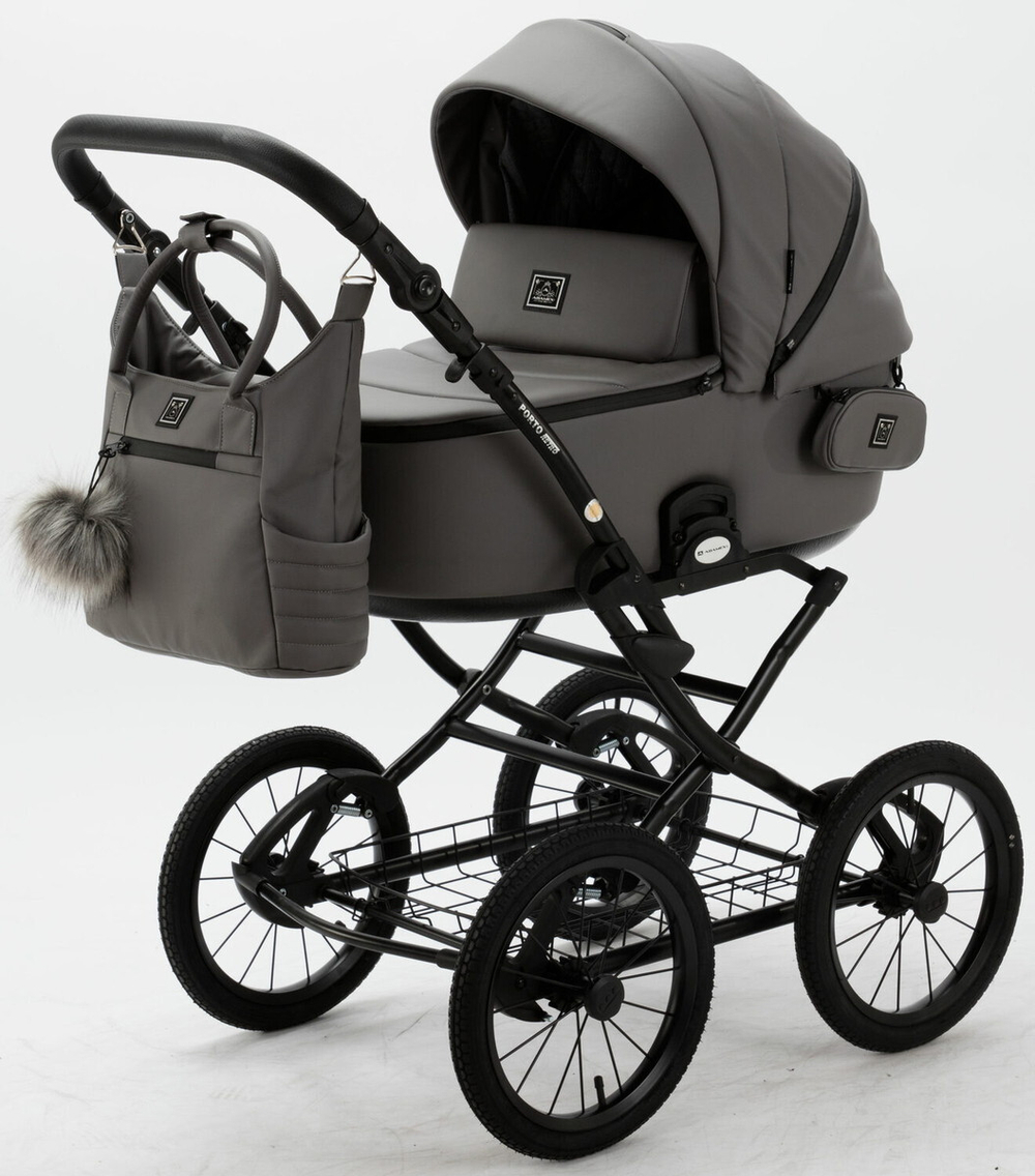 Детская коляска Adamex Porto Retro Deluxe 2 в 1 PO-SA04 (Т.СЕР.КОЖА)