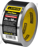 STAYER ProTape 50 мм, x 25 м до 120 °С, Алюминиевая лента самоклеящаяся, PROFESSIONAL (12268-50-25)