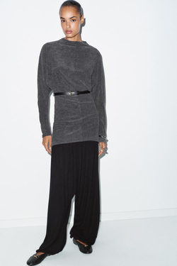 ZARA ПЛАТЬЕ ИЗ МЯГКОЙ ТКАНИ С РЕМНЕМ, АНТРАЦИТОВО-СЕРЫЙ