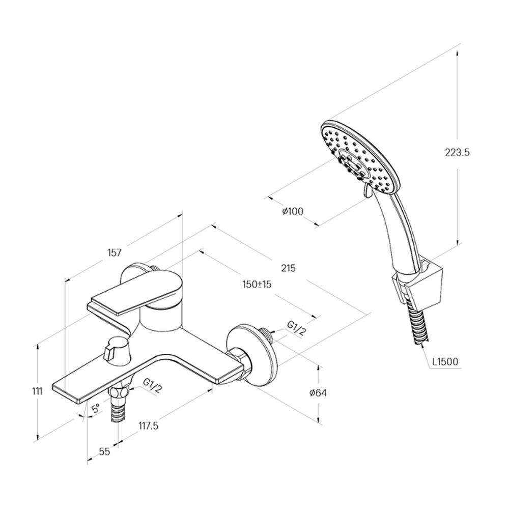 Смеситель для ванны 35к Milardo AZUSB00M02 "Azure" с душ. аксессуарами,  ХРОМ