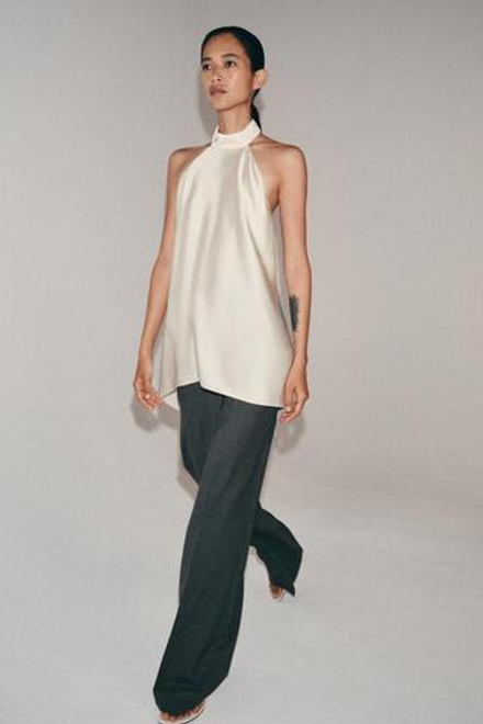 ZARA ТОП ХАЛТЕР С ОТКРЫТОЙ СПИНОЙ — ZW COLLECTION, ЦВЕТ СЛОНОВОЙ КОСТИ