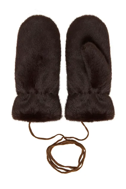 Варежки зимние из эко-меха шоколадного цвета