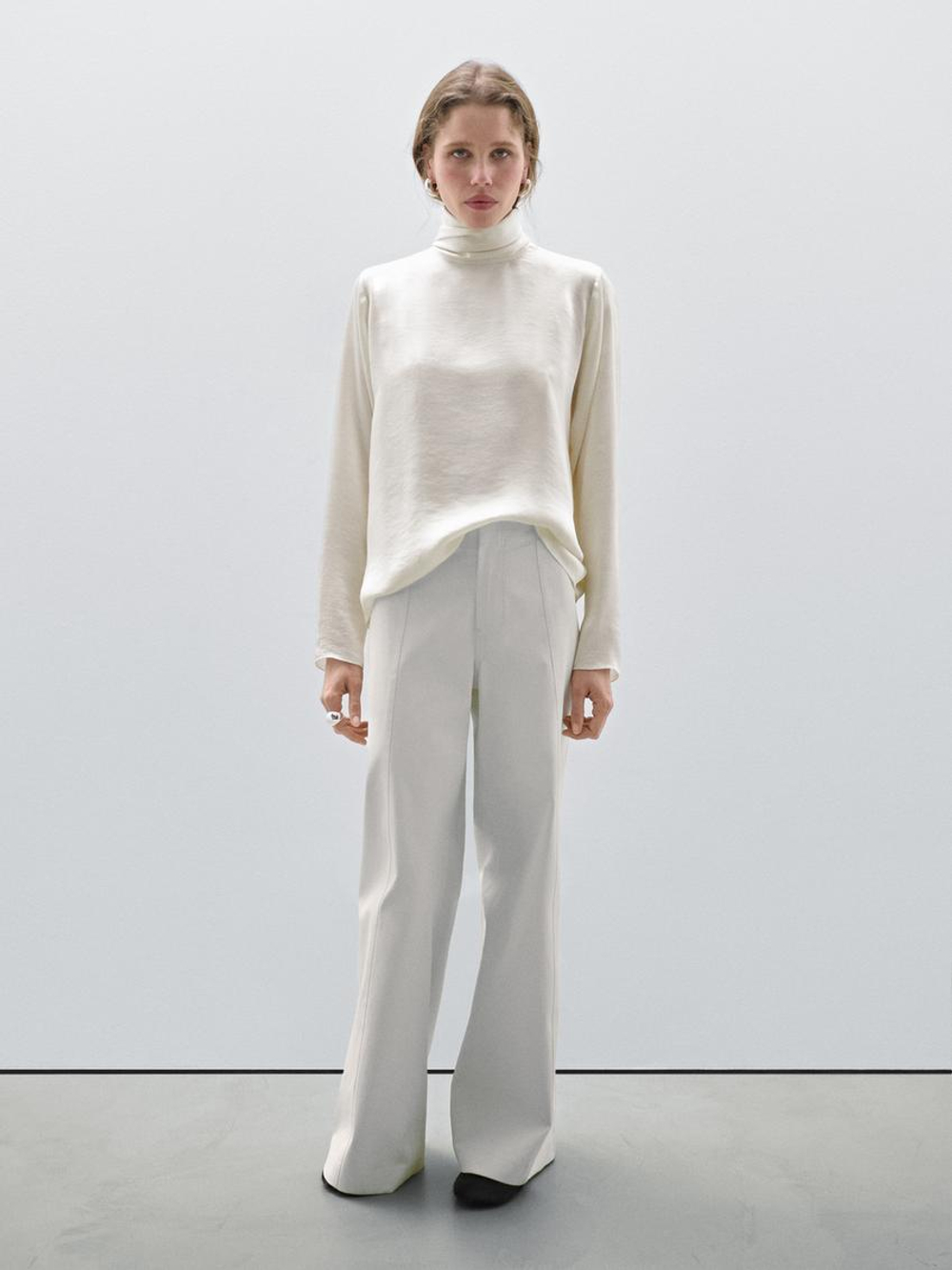 Massimo Dutti Свободная рубашка с глубоким вырезом на спине, натуральный