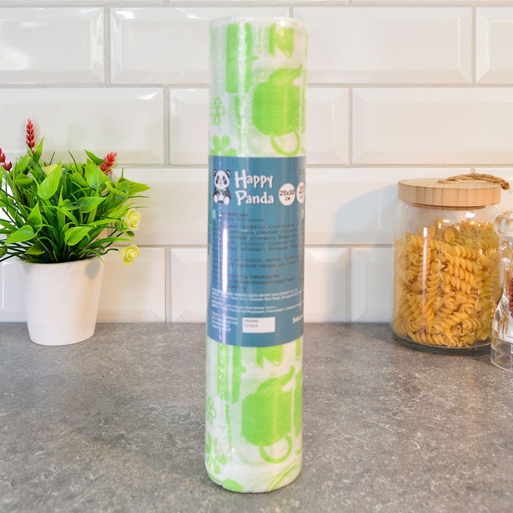 Салфетки 25*30см 20шт из спанлейса в рулоне с перфорацией, Happy Panda